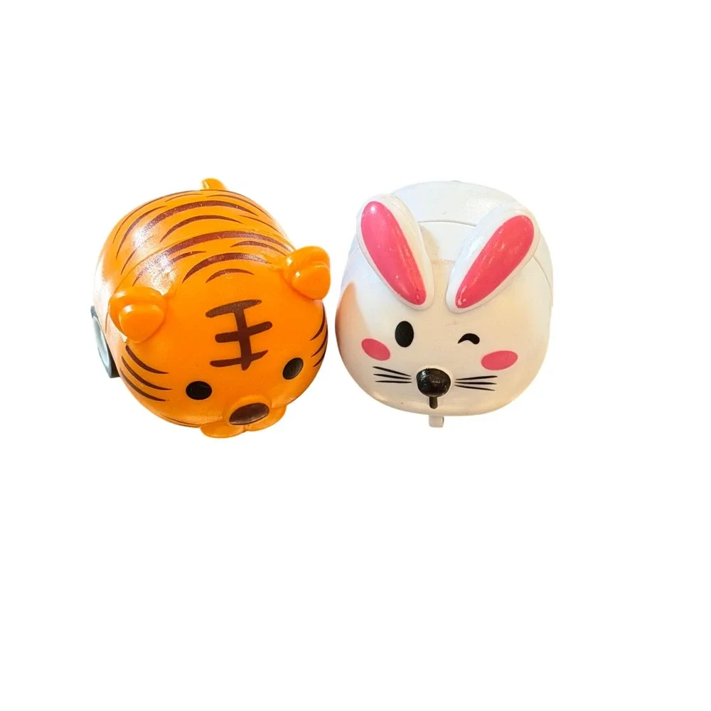 Animal Pull Back Racer Toy Set Tiger and‎ Bunny Rabbit Figures Cute Kawaii